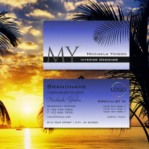 Carte De Visite Élégant Monogramme et logo de feuille de palme ble