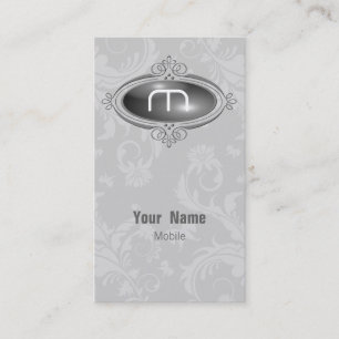 Carte De Visite Élégant Monogramme Floral Grey
