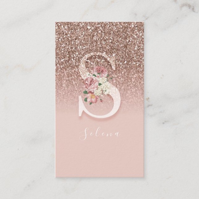Carte De Visite Élégant Monogramme Floral Rose Première lettre d'o (Devant)