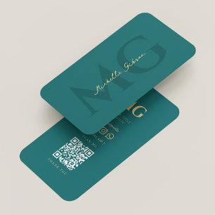 Carte De Visite Élégant Monogramme foncé Turquoise moderne esthéti