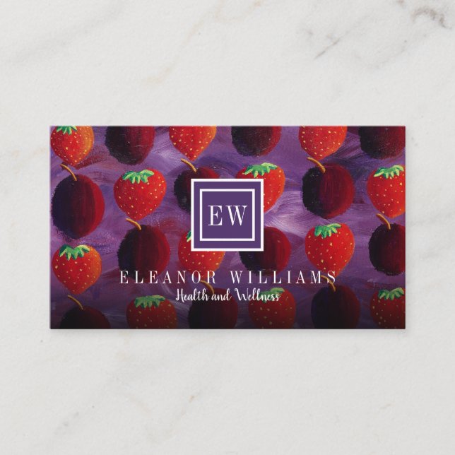 Carte De Visite Élégant Monogramme Fruit Strawberries Plums (Devant)