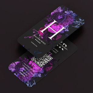 Carte De Visite Élégant Monogramme H Floral Rose foncé violet bleu