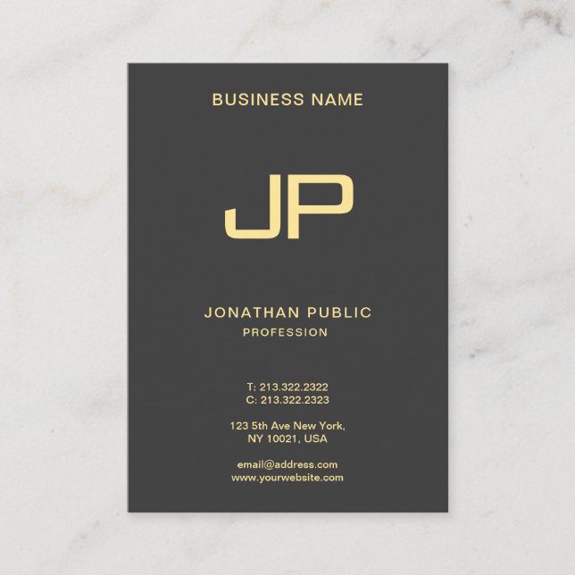 Carte De Visite Élégant Monogramme Initial Luxe Mighty Black Gold (Devant)