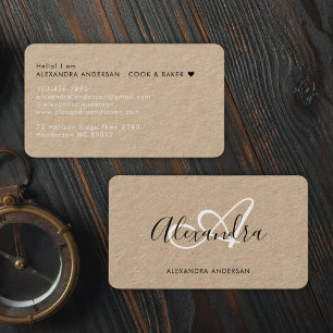 Carte De Visite Élégant Monogramme Kraft Noir Blanc Nom Script