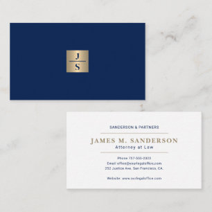 Carte De Visite Élégant monogramme luxe bleu marine or avocat