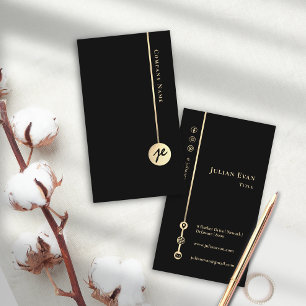 Carte De Visite Élégant Monogramme minimaliste moderne Noir et Or