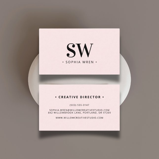 Carte De Visite Élégant Monogramme moderne Minimal rose pâle (Créateur téléchargé)