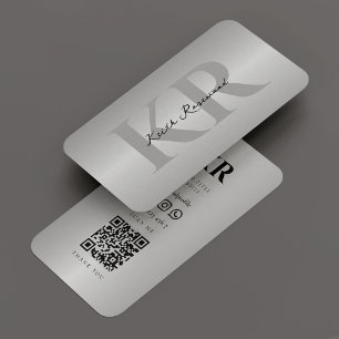 Carte De Visite Élégant Monogramme moderne Silver Professional