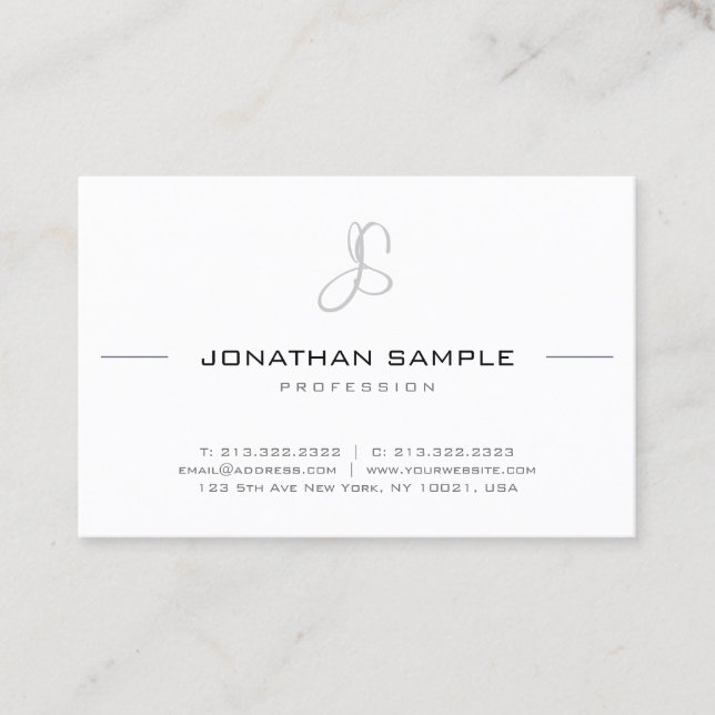 Carte De Visite Élégant Monogramme Moderne Simple Professionnel (Devant)