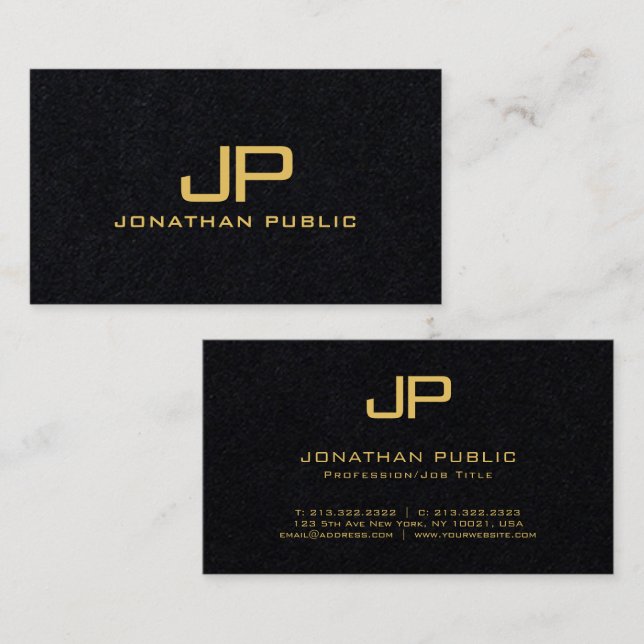 Carte De Visite Élégant Monogramme Noir Et Or Luxe Premium (Devant / Derrière)