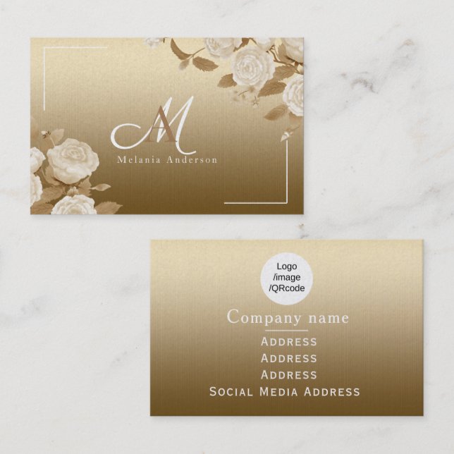 Carte De Visite Élégant Monogramme Or Rose (Devant / Derrière)