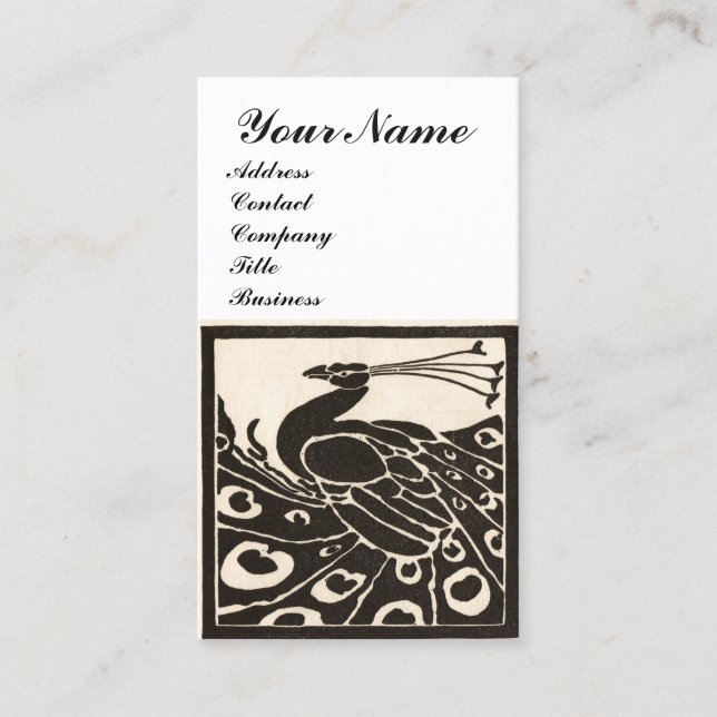 CARTE DE VISITE ÉLÉGANT MONOGRAMME PAON NOIR BLANC (Devant)