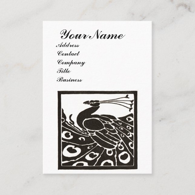 CARTE DE VISITE ÉLÉGANT MONOGRAMME PAON NOIR BLANC (Devant)