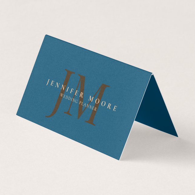 Carte De Visite Élégant Monogramme professionnel en or bleu clair (Devant)