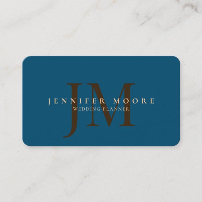 Carte De Visite Élégant Monogramme professionnel en or bleu clair (Devant)