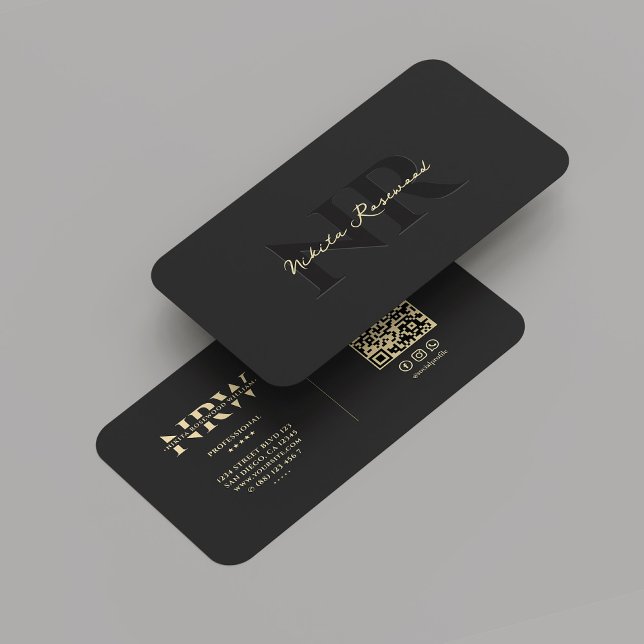 Carte De Visite Élégant Monogramme professionnel moderne Noir Or (Elegant Modern Professional Monogram Black Gold Business Card
)