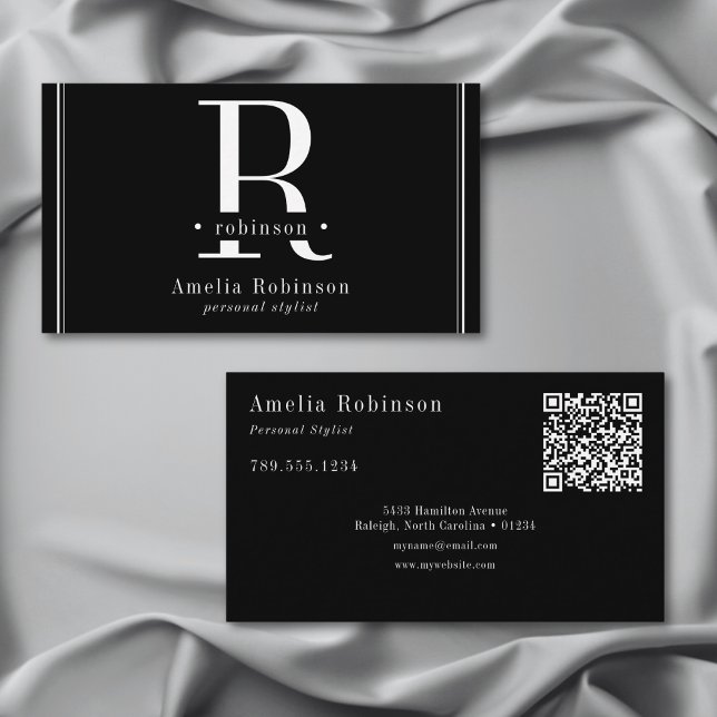 Carte De Visite Élégant Monogramme professionnel noir et blanc (Elegant Professional Monogram Black & White Business Card)
