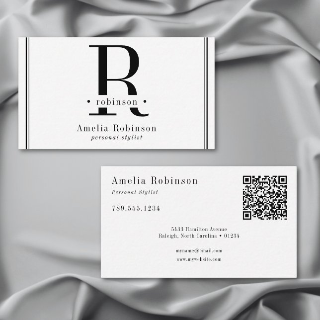 Carte De Visite Élégant Monogramme professionnel noir et blanc (Elegant Professional Monogram Black & White Business Card)