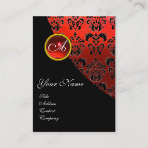 CARTE DE VISITE ÉLÉGANT MONOGRAMME ROUGE NOIR DOMMASQUE DE RUBY,