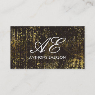 Carte De Visite Élégant Monogramme Script Gold Grunge