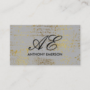 Carte De Visite Élégant Monogramme Script Gold Grunge