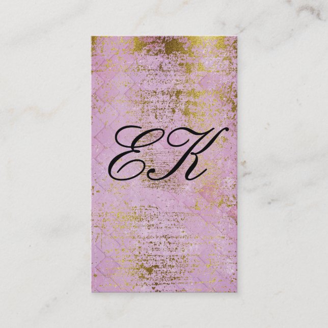 Carte De Visite Élégant Monogramme Script Gold Grunge Carreaux ros (Devant)