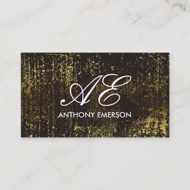 Carte De Visite Élégant Monogramme Script Or Grunge (Devant)