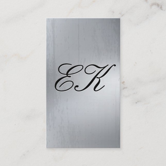 Carte De Visite Élégant Monogramme Script Silve Metal Shine Textur (Devant)