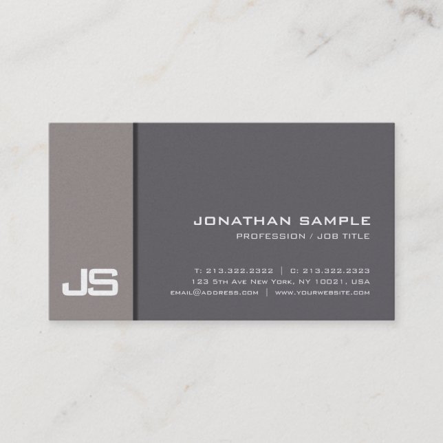 Carte De Visite Élégant Monogramme Simple Finition Perle Luxe Prem (Devant)