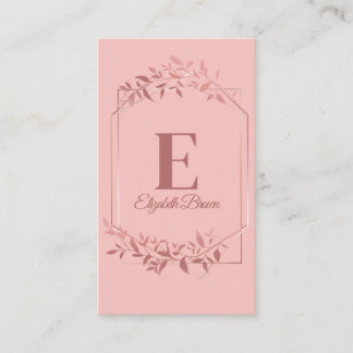Carte De Visite Élégant monogrammed rose or cadre feuilles