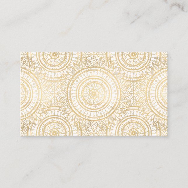 Carte De Visite Élégant Motif blanc de tournesol Mandala Gold (Devant)