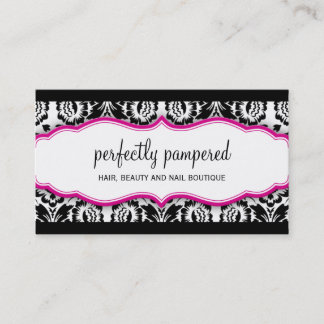 Carte De Visite élégant motif damassé noir fuschia rose