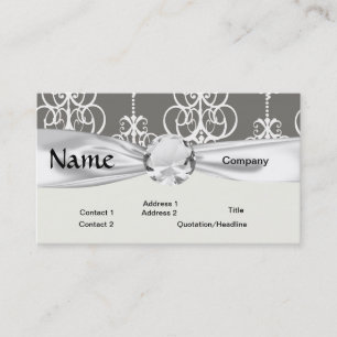 Carte De Visite élégant motif damassé tourbillonnant blanc et gris