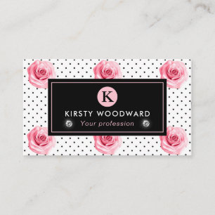 Carte De Visite Élégant motif de roses roses et noires dans le sty