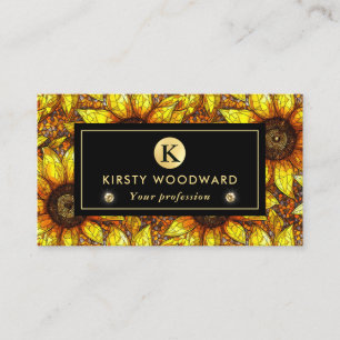 Carte De Visite Élégant Motif en verre tendu de tournesol jaune