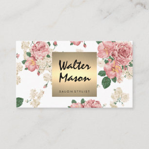 Carte De Visite Élégant motif floral Carré de finition or