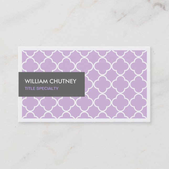 Carte De Visite Élégant Motif Quatrefoil en violet clair chic (Devant)