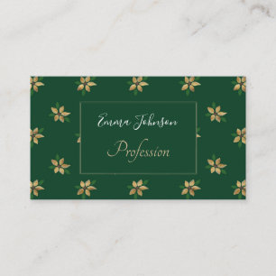 Carte De Visite Élégant Motif vert de la fleur d'hiver Gold