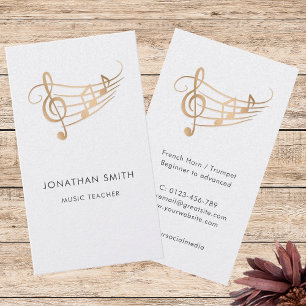 Carte De Visite Élégant Musicien Notes de Musique en Or