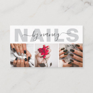 Carte De Visite Elegant Nail Artist Photo Collage Qr Code Logo 