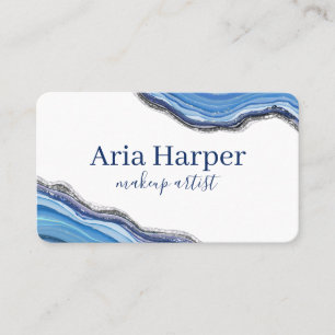 Carte De Visite Elegant Navy and Blue Geode Gold Glitter Agate