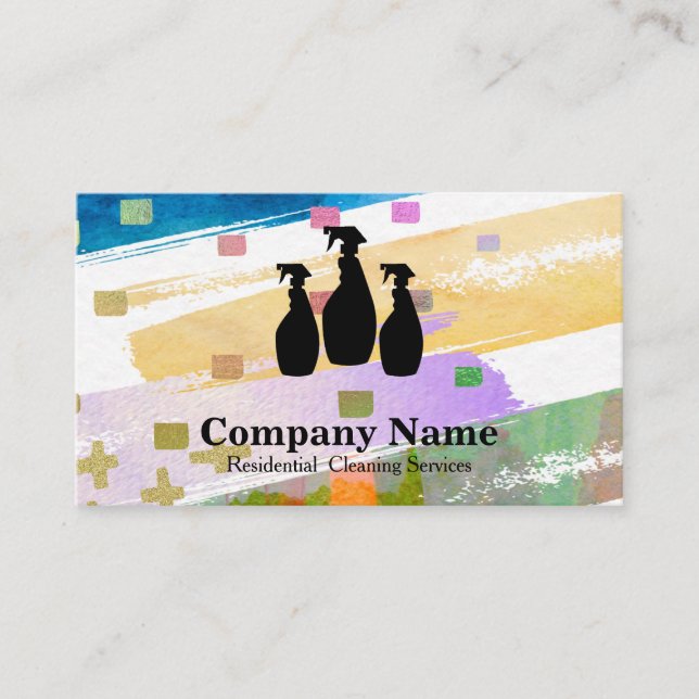 Carte De Visite Elégant nettoyage Parties scintillant aquarelle (Devant)