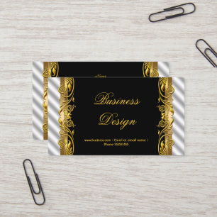 Carte De Visite Élégant noir blanc argent or floral ondulation