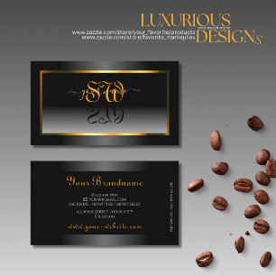 Carte De Visite Elégant Noir Blanc Dégradé Orange Initiales Cadre