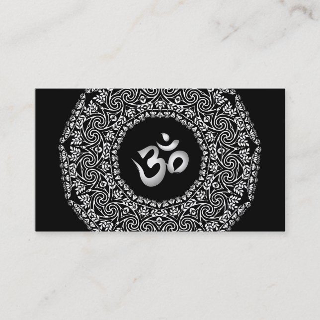 Carte De Visite Elégant noir & blanc Mandala Art Logo Yoga (Devant)