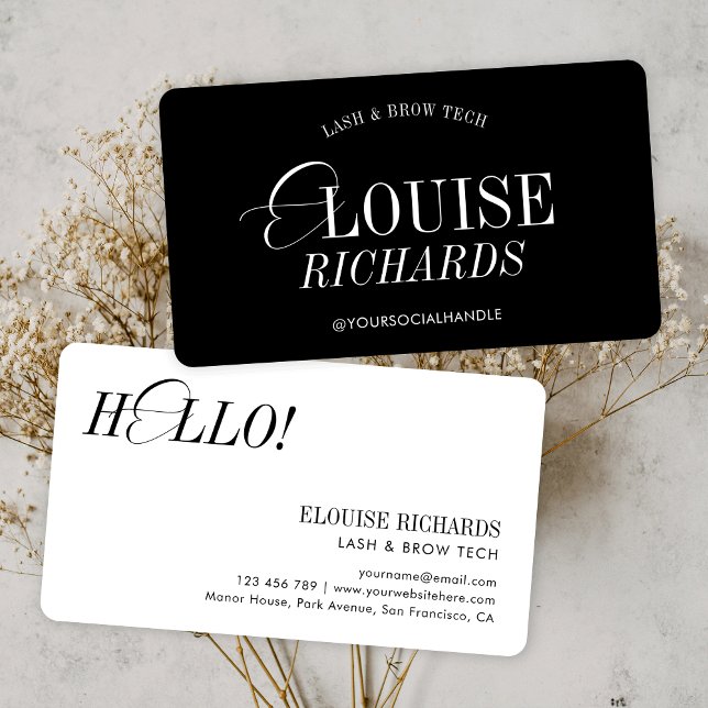 Carte De Visite Élégant Noir & Blanc Nostalgique Nostalgique Beaut (Minimalist black & white business cards with stylish script fonts)