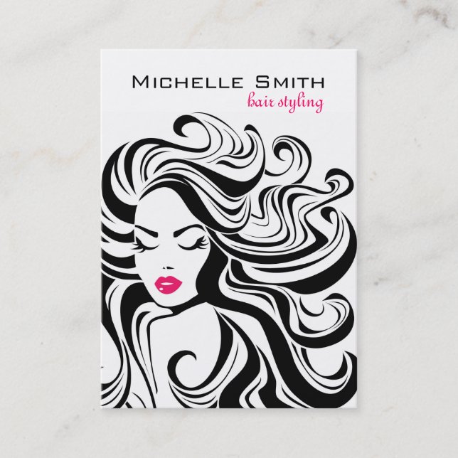 Carte De Visite Élégant noir blanc Wavy Hairstyle extensions de ch (Devant)