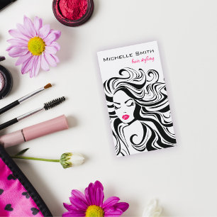 Carte De Visite Élégant noir blanc Wavy Hairstyle extensions de ch