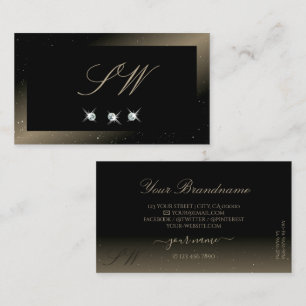 Carte De Visite Élégant noir Brown brillant Diamants Monogramme
