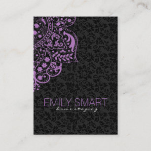 Carte De Visite Elégant noir Damas pourpre Vintage dentelle